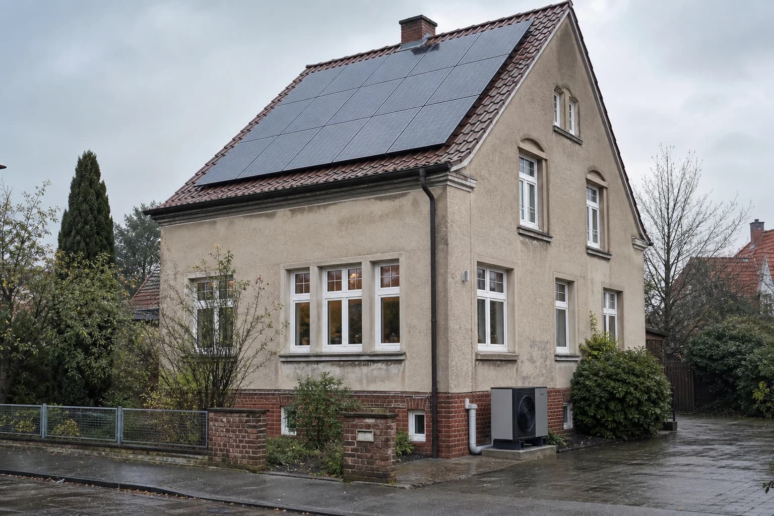 Altbau von 1928 mit Wärmepumpe und Photovoltaik auf dem Steildach